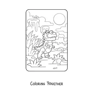 Coloring page of an animated baby carnivorous dinosaur