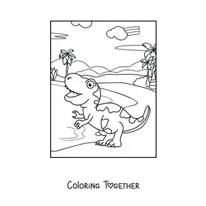 Coloring page of a small baby carnivorous dinosaur