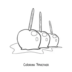 Coloring page of three candy apples