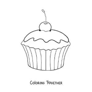 Coloring page of a cupcake with a cherry on top