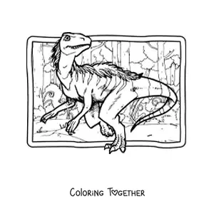 Coloring page of a realistic carnivorous juravenator