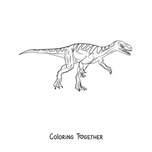 Coloring page of a realistic carnivorous dinosaur running