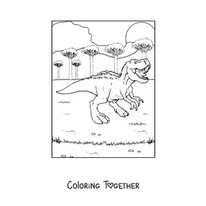 Coloring page of a dangerous carnivorous dinosaur roaring