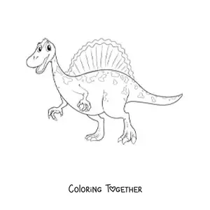 Coloring page of an animated carnivorous dinosaur smiling
