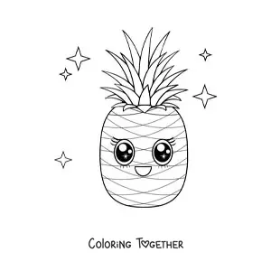 Coloring page of a large kawaii pineapple