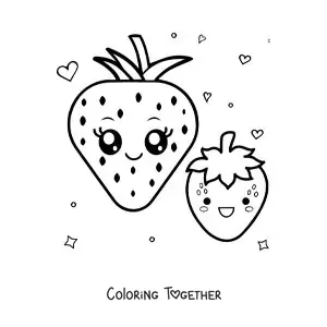 Coloring page of large kawaii strawberries