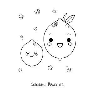 Coloring page of large kawaii lemons