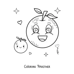 Coloring page of large kawaii oranges