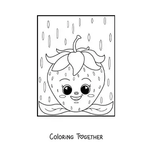 Coloring page of an animated kawaii strawberry