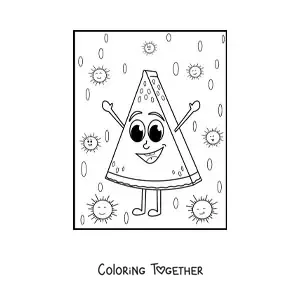 Coloring page of an animated kawaii slice of watermelon