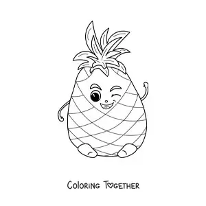 Coloring page of an animated kawaii pineapple