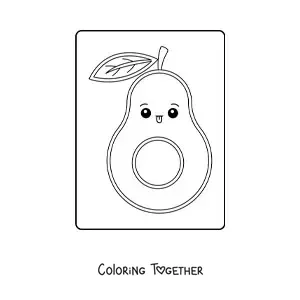 Coloring page of an easy kawaii avocado