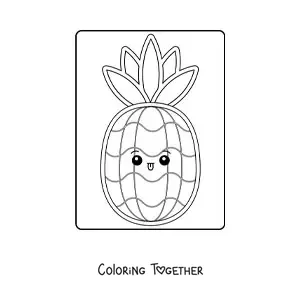 Coloring page of an easy kawaii pineapple