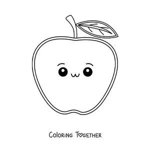 Coloring page of an easy kawaii apple