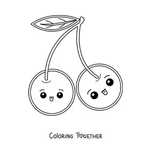 Coloring page of easy kawaii cherries