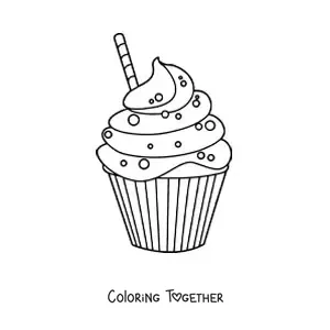 Coloring page of a cupcake with frosting and a wafer