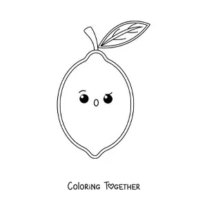 Coloring page of an easy kawaii lemon