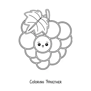 Coloring page of an easy kawaii bunch of grapes