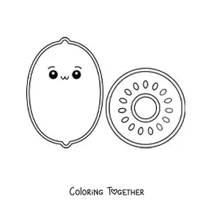 Coloring page of an easy kawaii kiwi