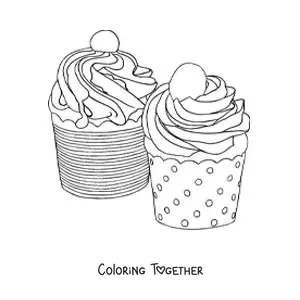 Coloring page of two glazed cupcakes