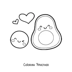 Coloring page of a kawaii avocado with an animated pit