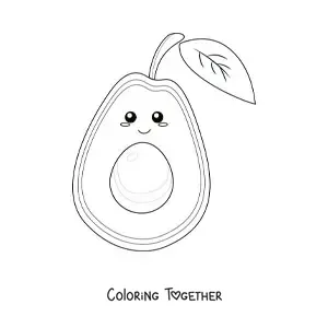 Coloring page of a kawaii avocado with a leaf