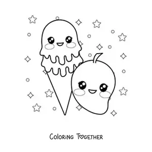 Coloring page of kawaii mango ice cream