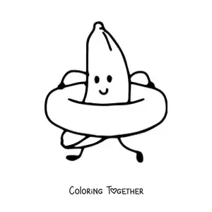 Coloring page of an animated banana at the beach
