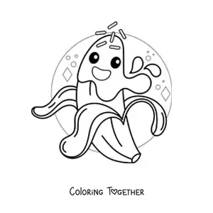 Coloring page of an animated banana covered in chocolate