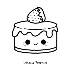 Coloring page of a kawaii strawberry cake