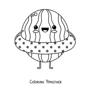 Coloring page of a kawaii animated watermelon