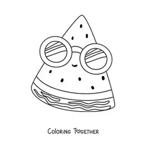 Coloring page of a kawaii watermelon with glasses