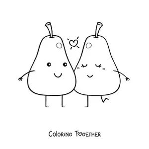Coloring page of a pair of kawaii pears