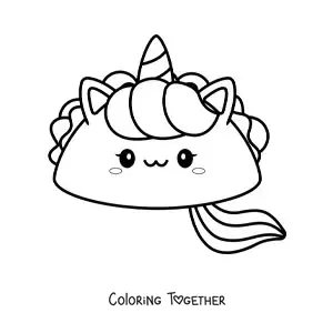Coloring page of a kawaii unicorn taco