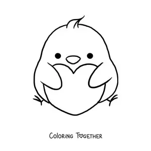 Coloring page of a big kawaii chick with a heart