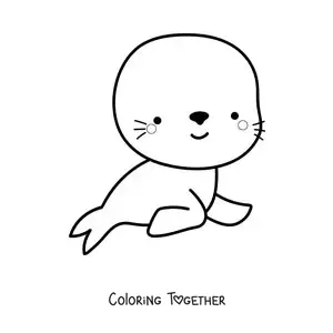 Coloring page of a big kawaii seal