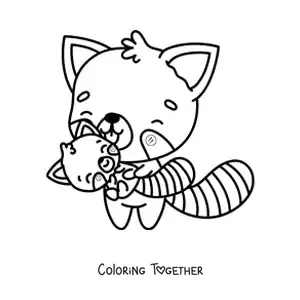 Coloring page of a kawaii red panda with its baby
