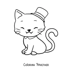 Coloring page of a big kawaii cat with a hat