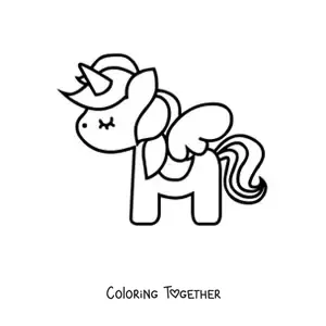 Coloring page of a kawaii unicorn with wings
