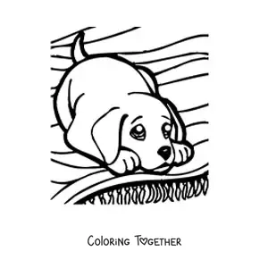 Coloring page of a puppy playing