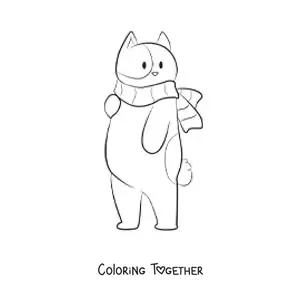 Coloring page of a cat with a scarf