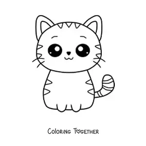 Coloring page of a striped kawaii cat