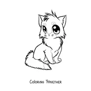 Coloring page of an animated cat in anime style