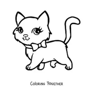 Coloring page of a kawaii cat with a bow