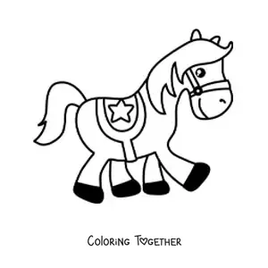 Coloring page of an easy saddled kawaii horse