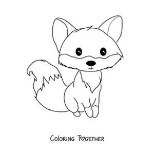 Coloring page of a kawaii fox sitting