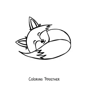 Coloring page of a kawaii fox sleeping