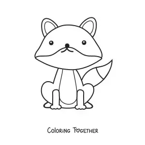 Coloring page of an easy kawaii fox sitting down