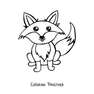 Coloring page of a big kawaii fox sitting down