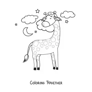Coloring page of a giraffe sleeping